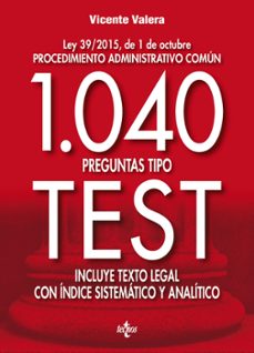 Portada de 1040 PREGUNTAS TIPO TEST: LEY 39/2015, DE 1 DE OCTUBRE PROCEDIMIENTO ADMINISTRATIVO COMUN.                              INCLUYE TEXTO LEGAL CON INICE SISTEMATICO Y ANALITICO