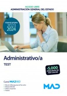 Descarga gratuita de libros electrónicos de Google para ipad. ADMINISTRATIVO/A DE LA ADMINISTRACION GENERAL DEL ESTADO (ACCESO LIBRE). TEST 9788414274545 de  FB2 ePub